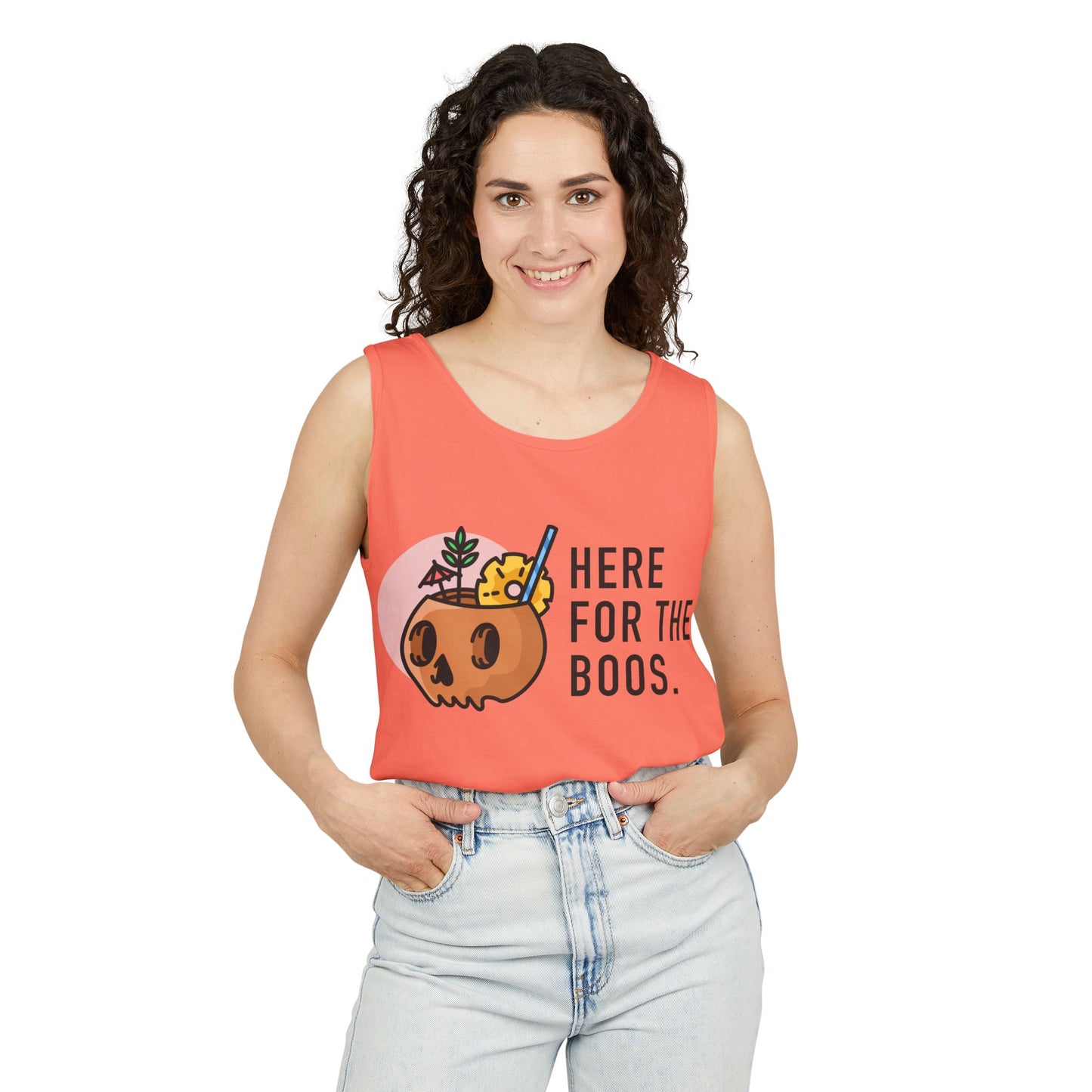 Halloween Festive Tank Top, Casual Summer Top, Unisex Tank, Here for the Boos Shirt, Party Wear, Fall Fashion, Trendy Halloween Apparel