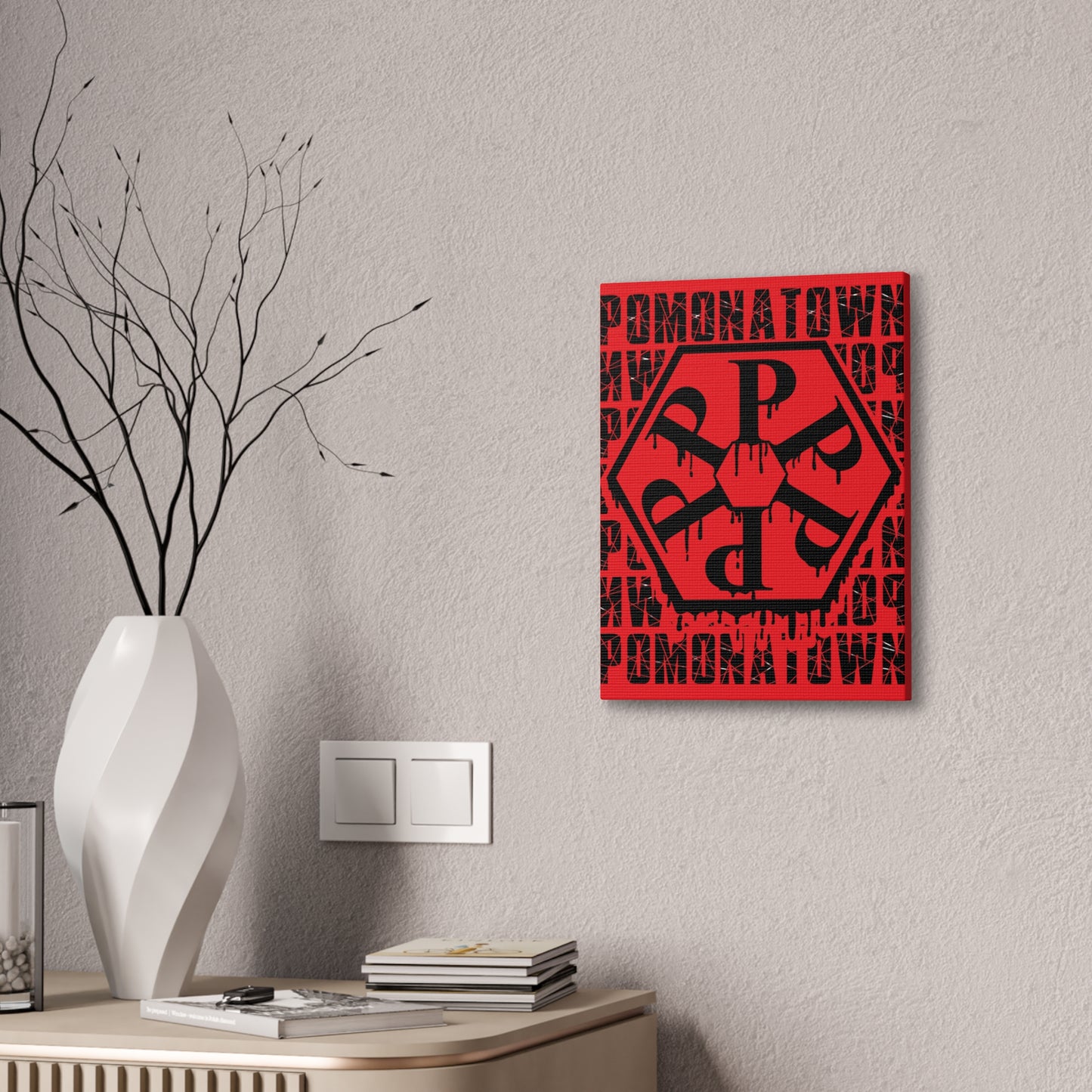 Urban Art Canvas Print, Graffiti Wall Decor, Modern Home Art, Red Hexagon Design, Contemporary Living Room Accent
