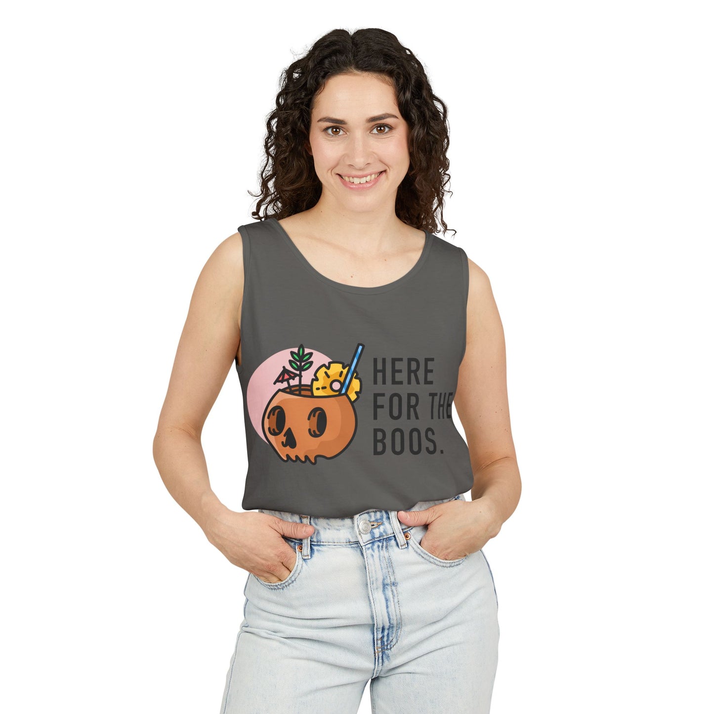 Halloween Festive Tank Top, Casual Summer Top, Unisex Tank, Here for the Boos Shirt, Party Wear, Fall Fashion, Trendy Halloween Apparel