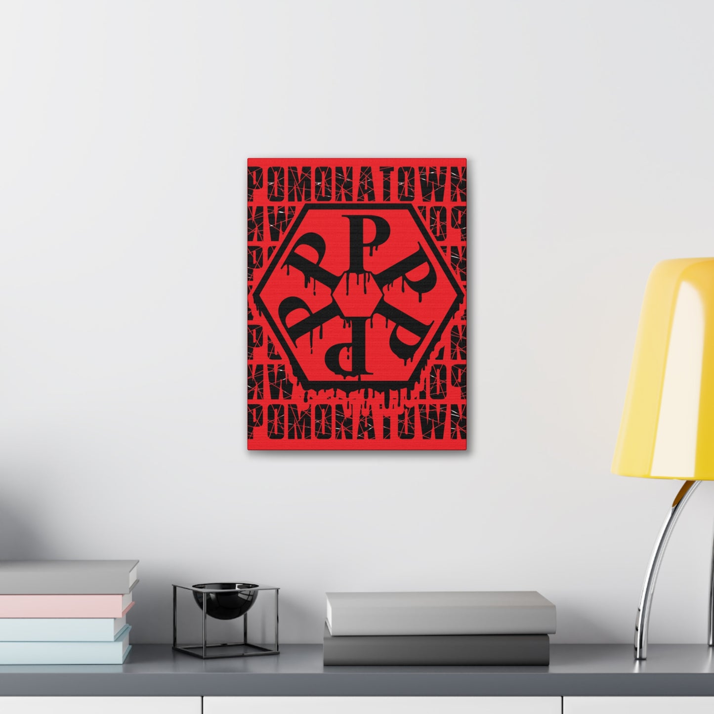 Urban Art Canvas Print, Graffiti Wall Decor, Modern Home Art, Red Hexagon Design, Contemporary Living Room Accent