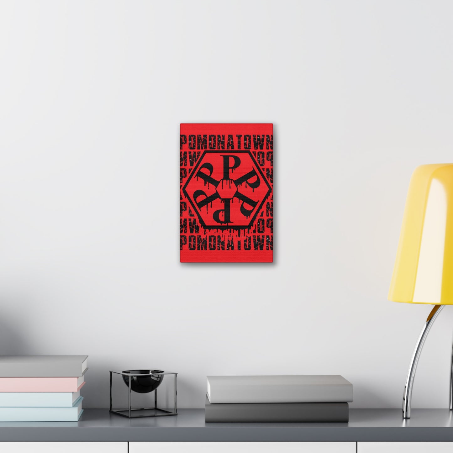 Urban Art Canvas Print, Graffiti Wall Decor, Modern Home Art, Red Hexagon Design, Contemporary Living Room Accent