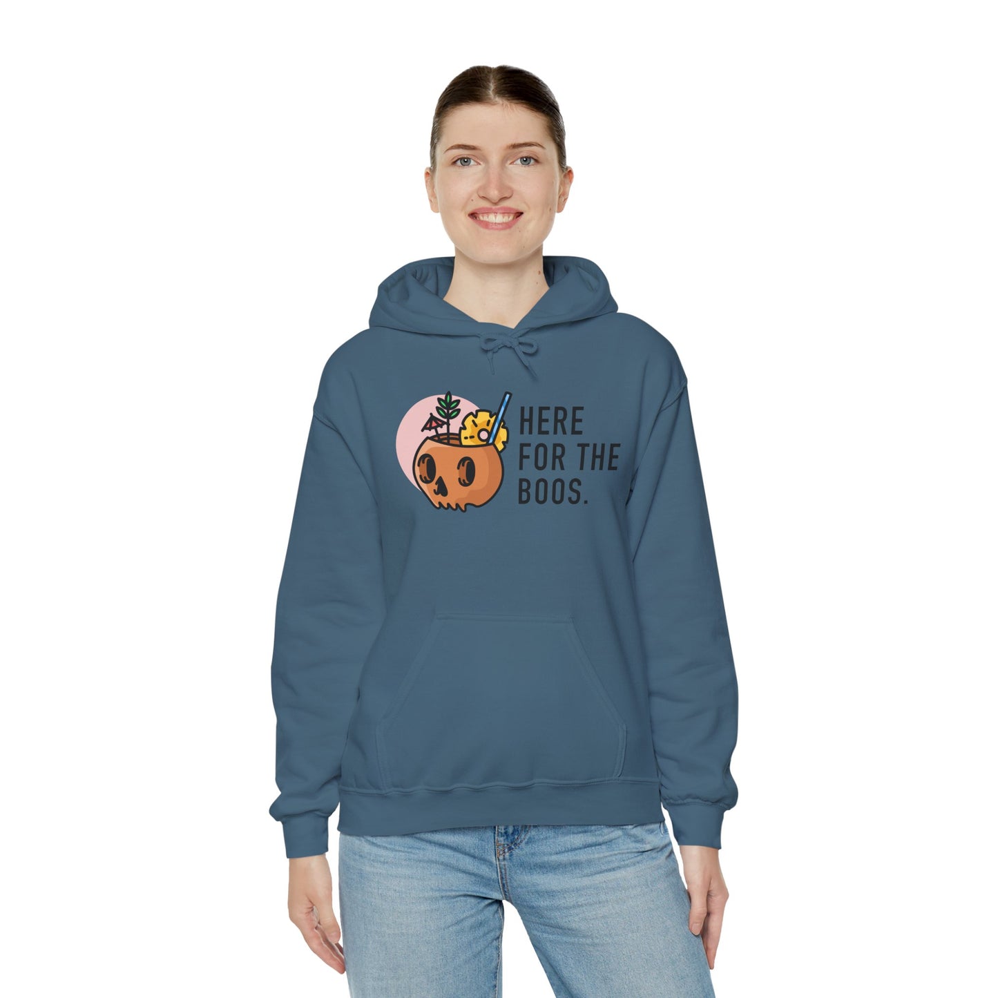 Halloween Skull Hoodie, Cozy Sweatshirt for Fall, Here for the Boos, Unisex Sweatshirt, Perfect for Halloween, Gift for Spooky Season