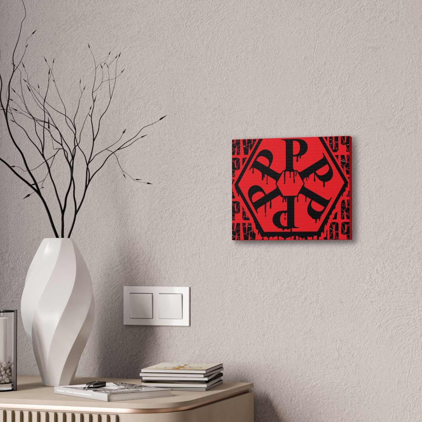 Urban Art Canvas Print, Graffiti Wall Decor, Modern Home Art, Red Hexagon Design, Contemporary Living Room Accent