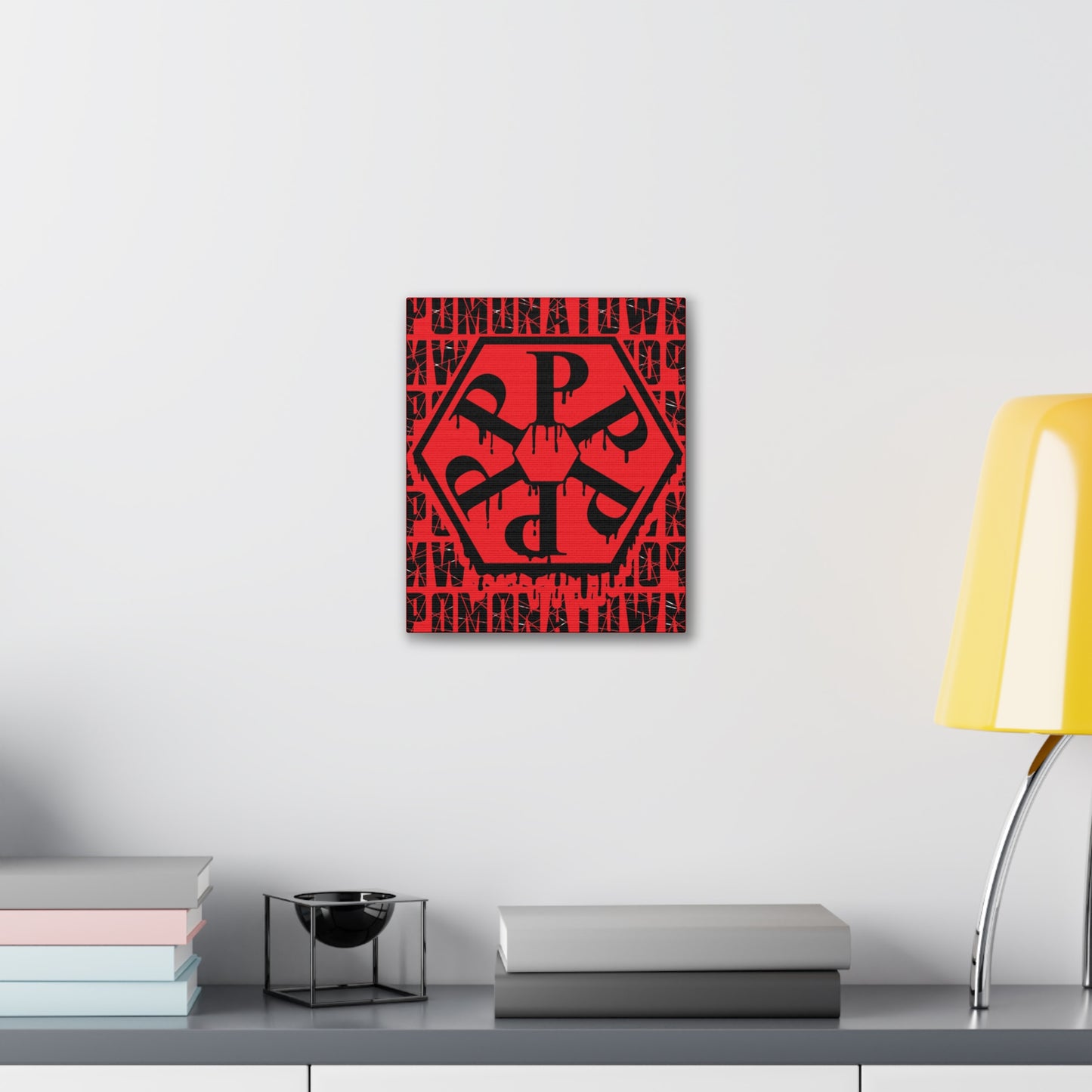 Urban Art Canvas Print, Graffiti Wall Decor, Modern Home Art, Red Hexagon Design, Contemporary Living Room Accent