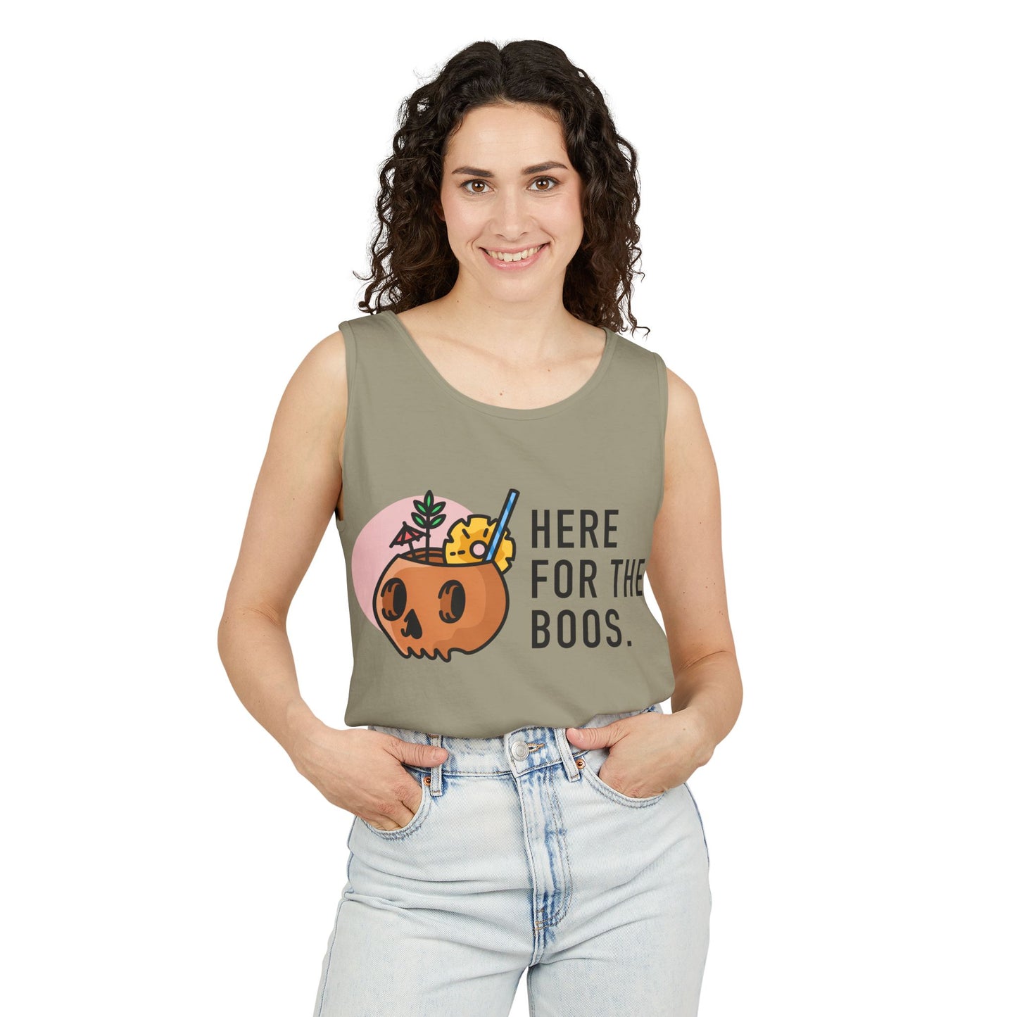 Halloween Festive Tank Top, Casual Summer Top, Unisex Tank, Here for the Boos Shirt, Party Wear, Fall Fashion, Trendy Halloween Apparel
