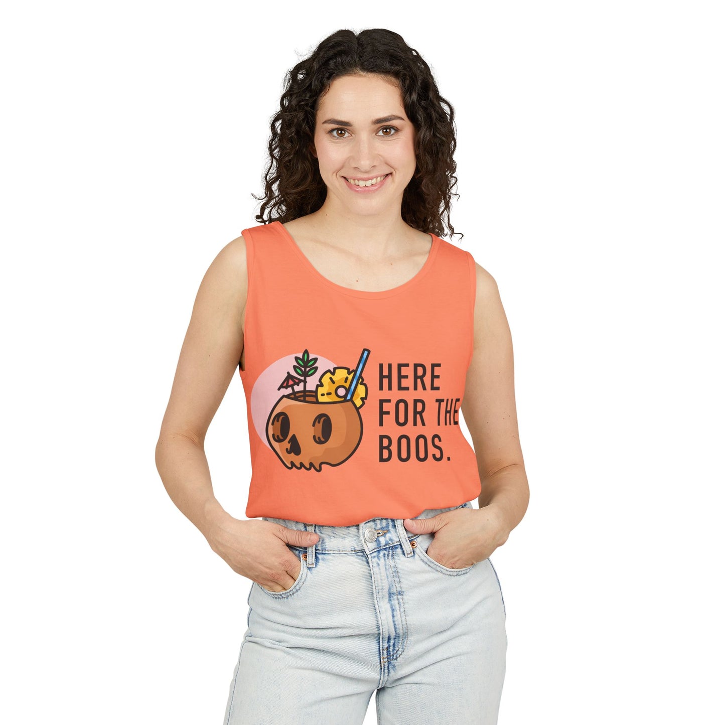 Halloween Festive Tank Top, Casual Summer Top, Unisex Tank, Here for the Boos Shirt, Party Wear, Fall Fashion, Trendy Halloween Apparel