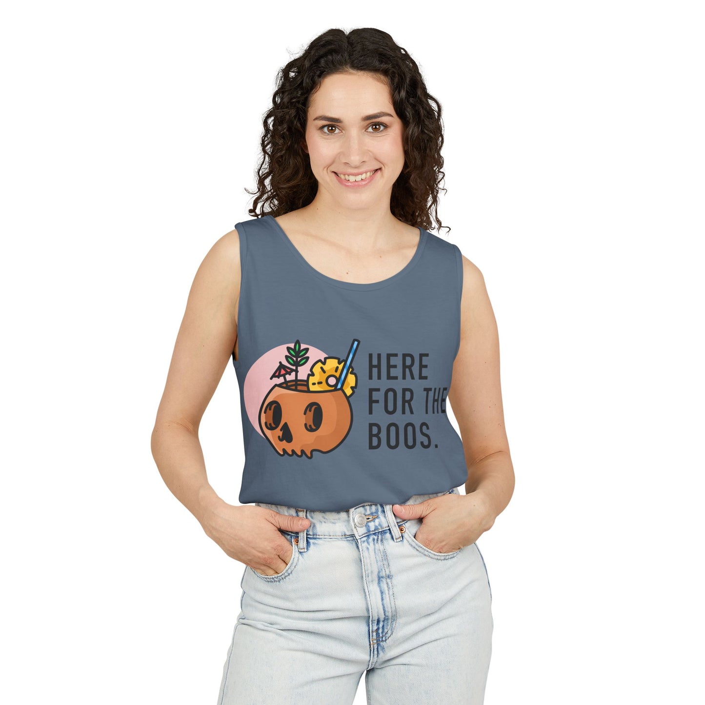 Halloween Festive Tank Top, Casual Summer Top, Unisex Tank, Here for the Boos Shirt, Party Wear, Fall Fashion, Trendy Halloween Apparel