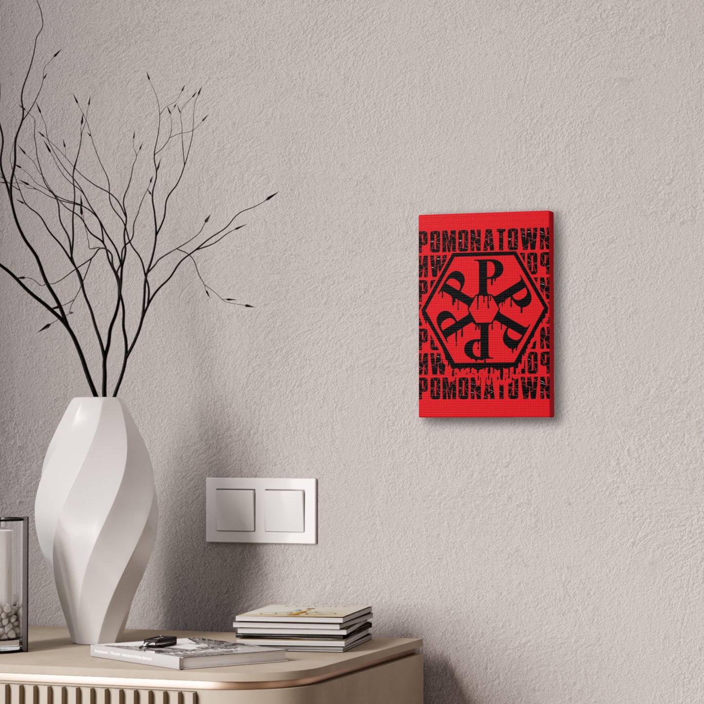 Urban Art Canvas Print, Graffiti Wall Decor, Modern Home Art, Red Hexagon Design, Contemporary Living Room Accent