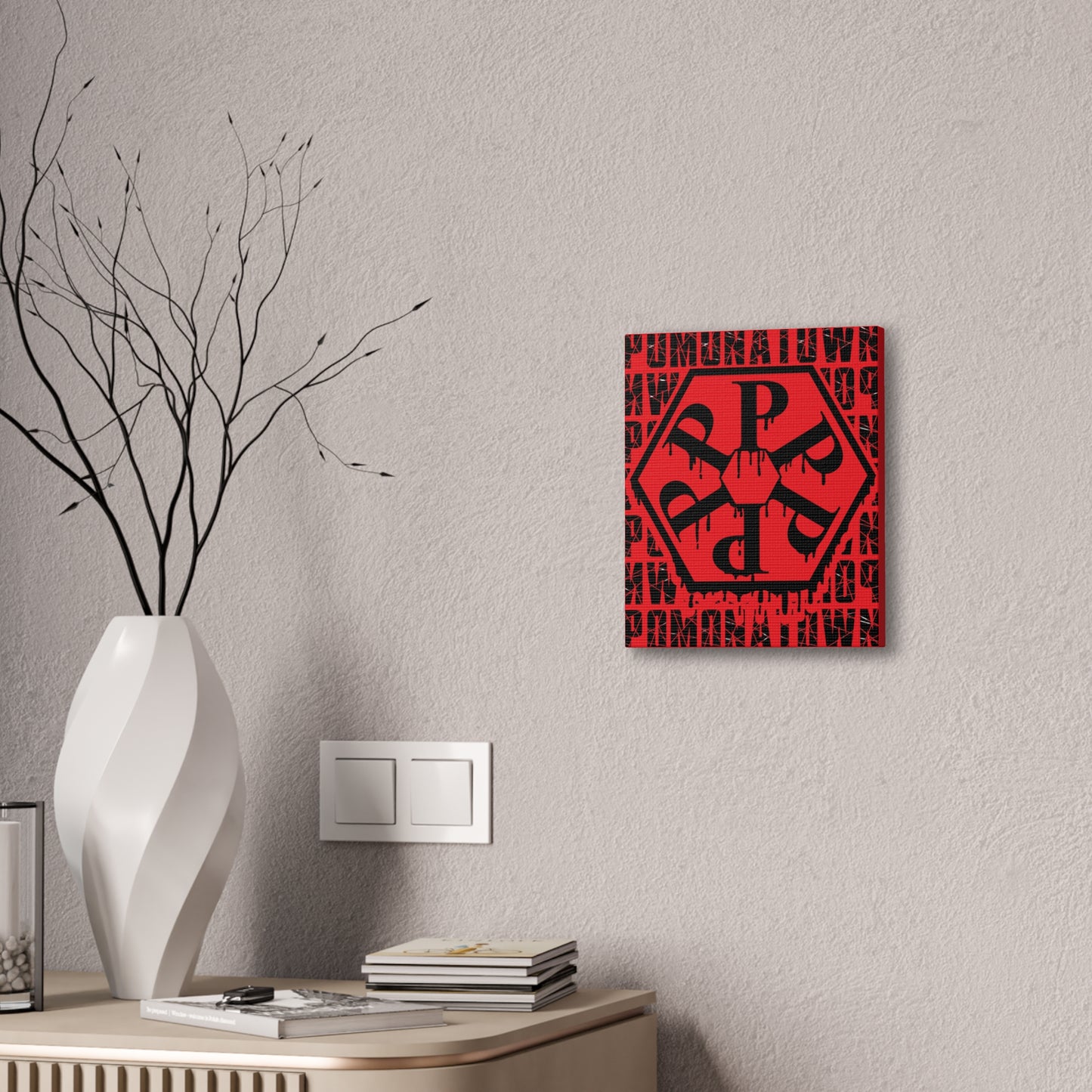 Urban Art Canvas Print, Graffiti Wall Decor, Modern Home Art, Red Hexagon Design, Contemporary Living Room Accent
