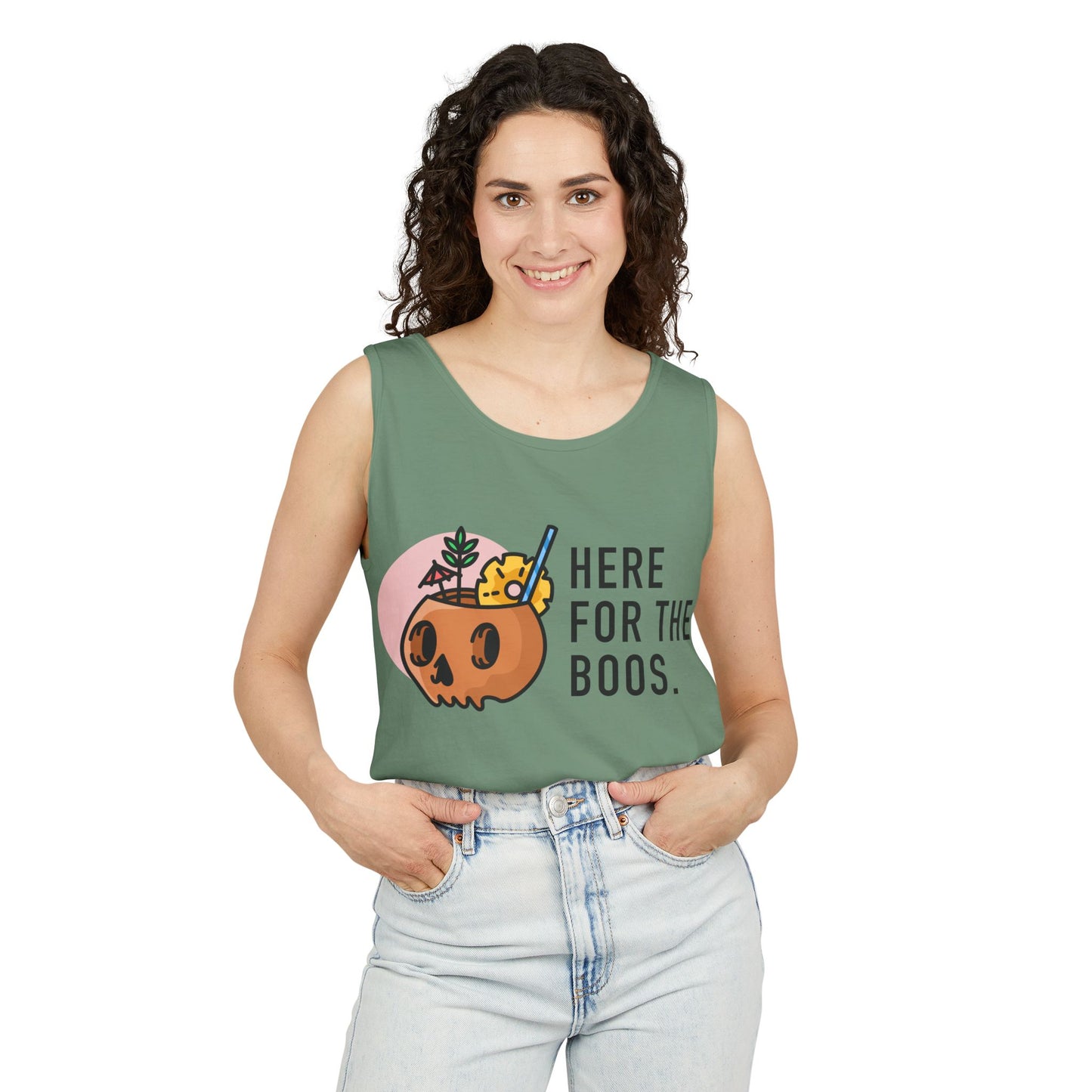 Halloween Festive Tank Top, Casual Summer Top, Unisex Tank, Here for the Boos Shirt, Party Wear, Fall Fashion, Trendy Halloween Apparel