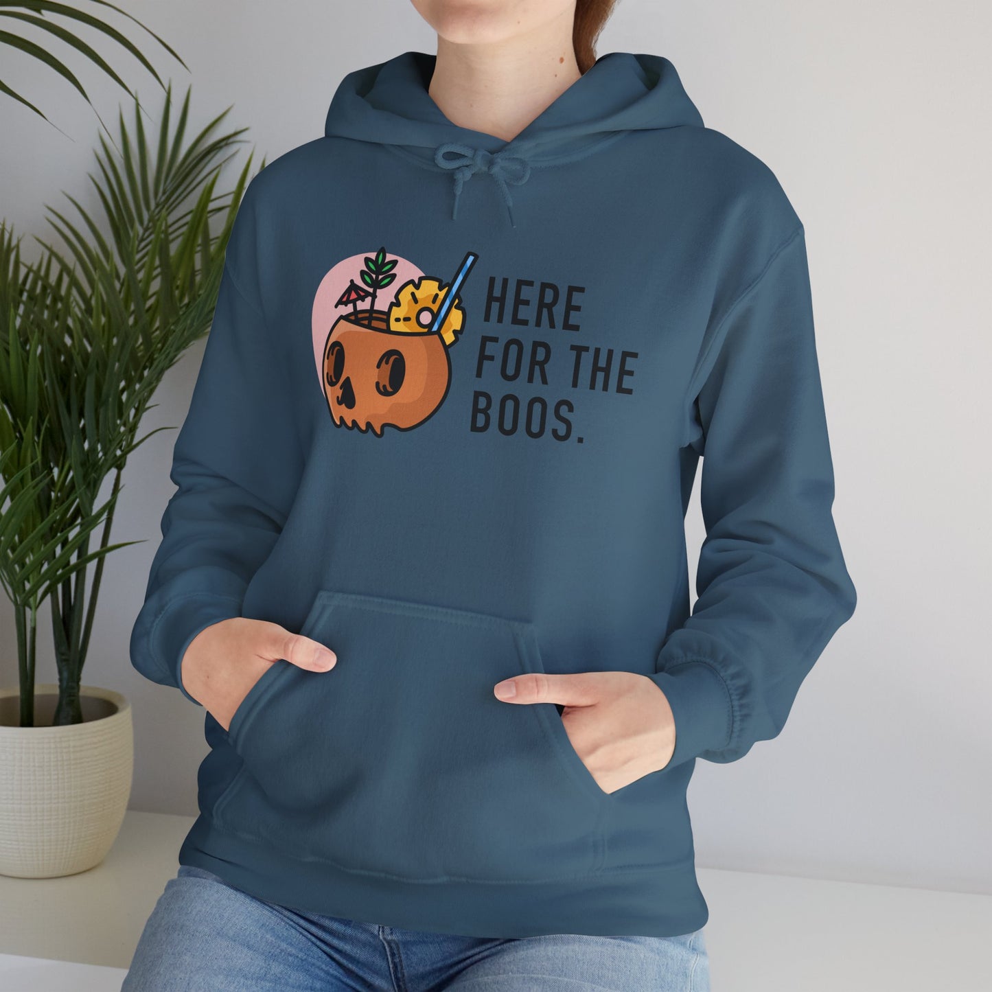 Halloween Skull Hoodie, Cozy Sweatshirt for Fall, Here for the Boos, Unisex Sweatshirt, Perfect for Halloween, Gift for Spooky Season