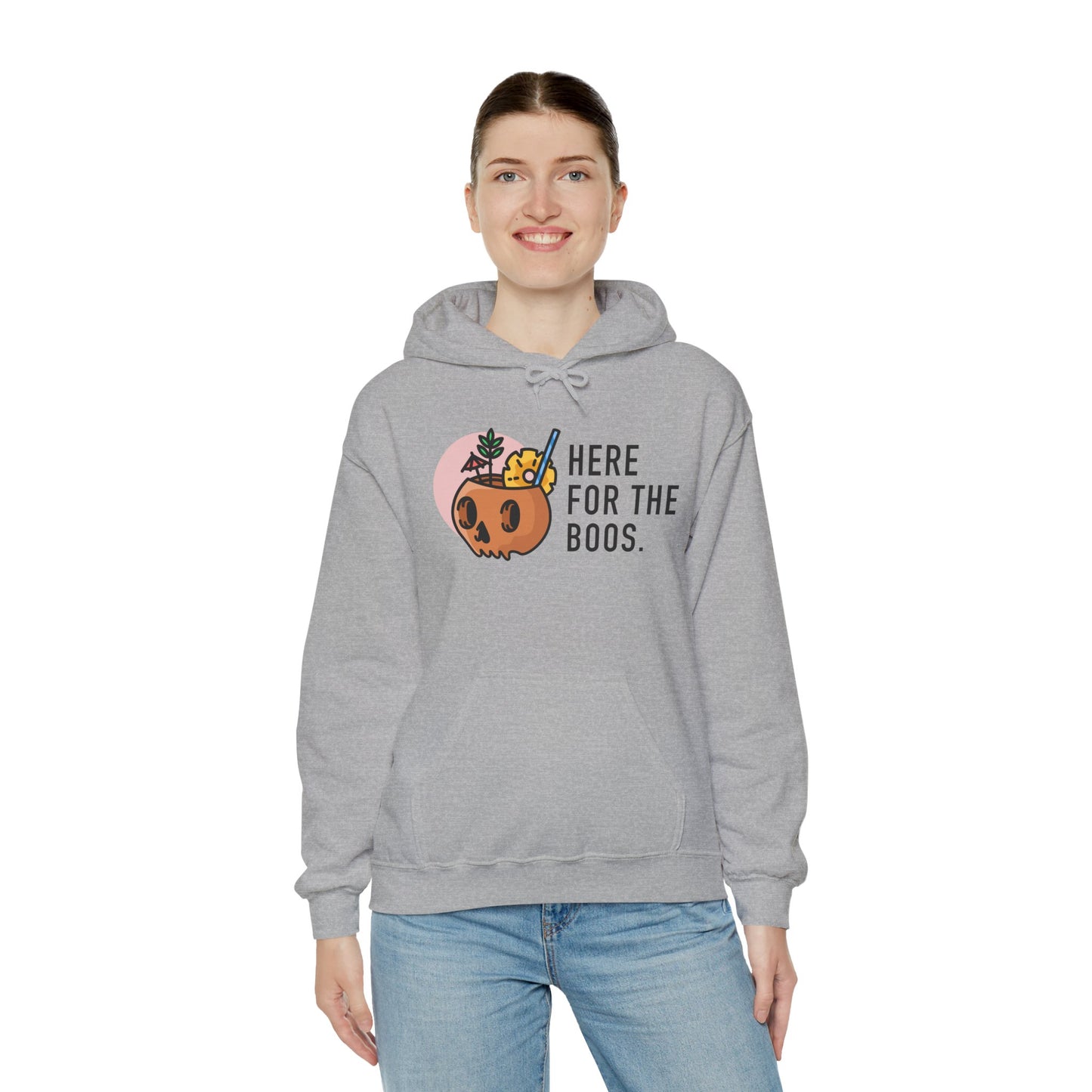 Halloween Skull Hoodie, Cozy Sweatshirt for Fall, Here for the Boos, Unisex Sweatshirt, Perfect for Halloween, Gift for Spooky Season