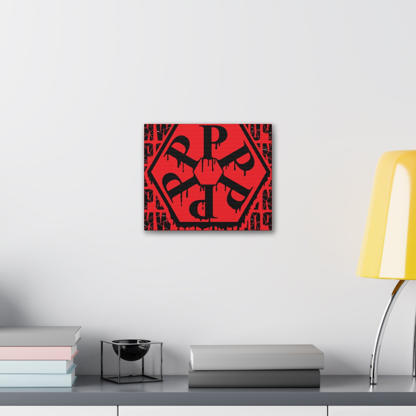Urban Art Canvas Print, Graffiti Wall Decor, Modern Home Art, Red Hexagon Design, Contemporary Living Room Accent