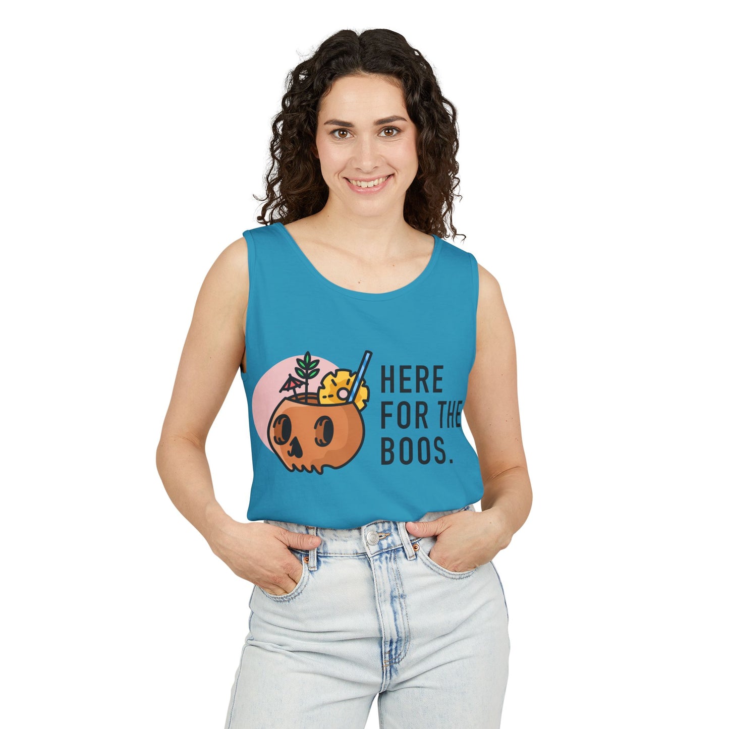 Halloween Festive Tank Top, Casual Summer Top, Unisex Tank, Here for the Boos Shirt, Party Wear, Fall Fashion, Trendy Halloween Apparel