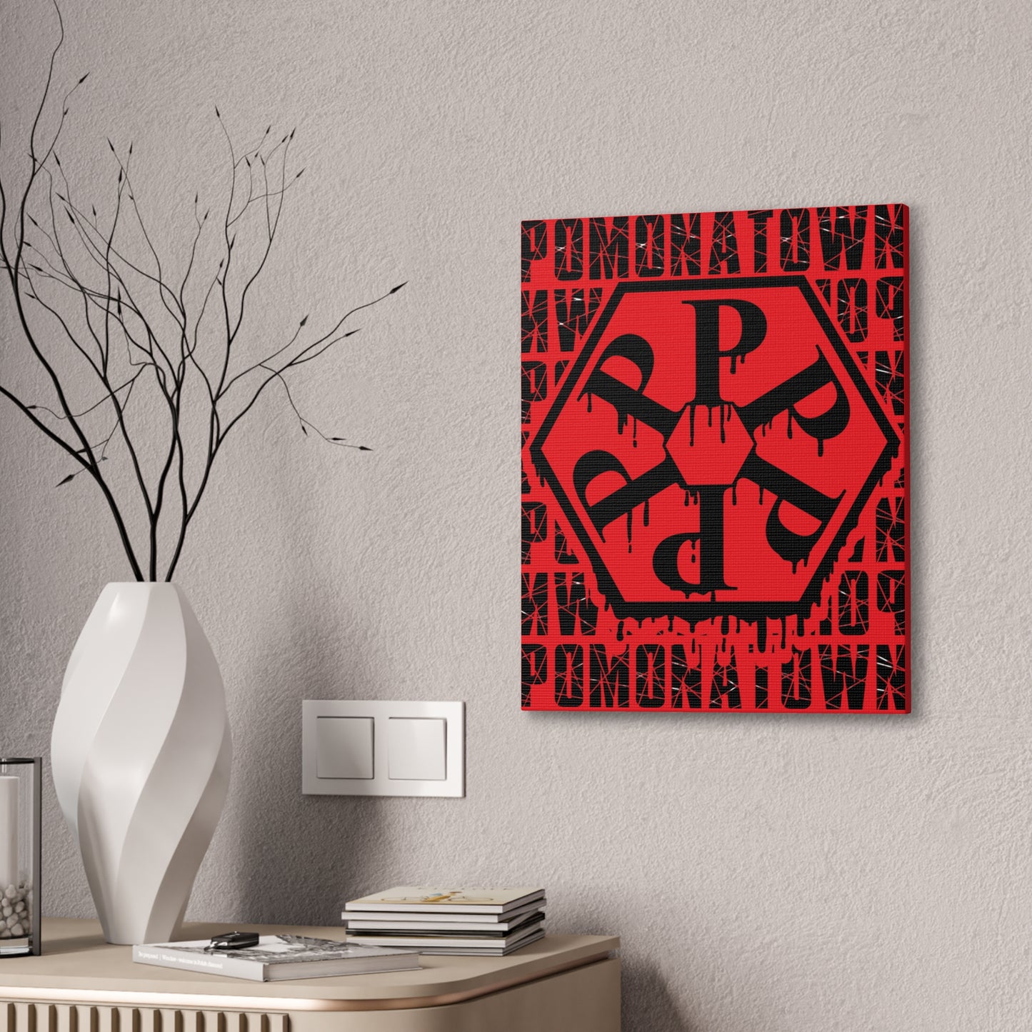 Urban Art Canvas Print, Graffiti Wall Decor, Modern Home Art, Red Hexagon Design, Contemporary Living Room Accent