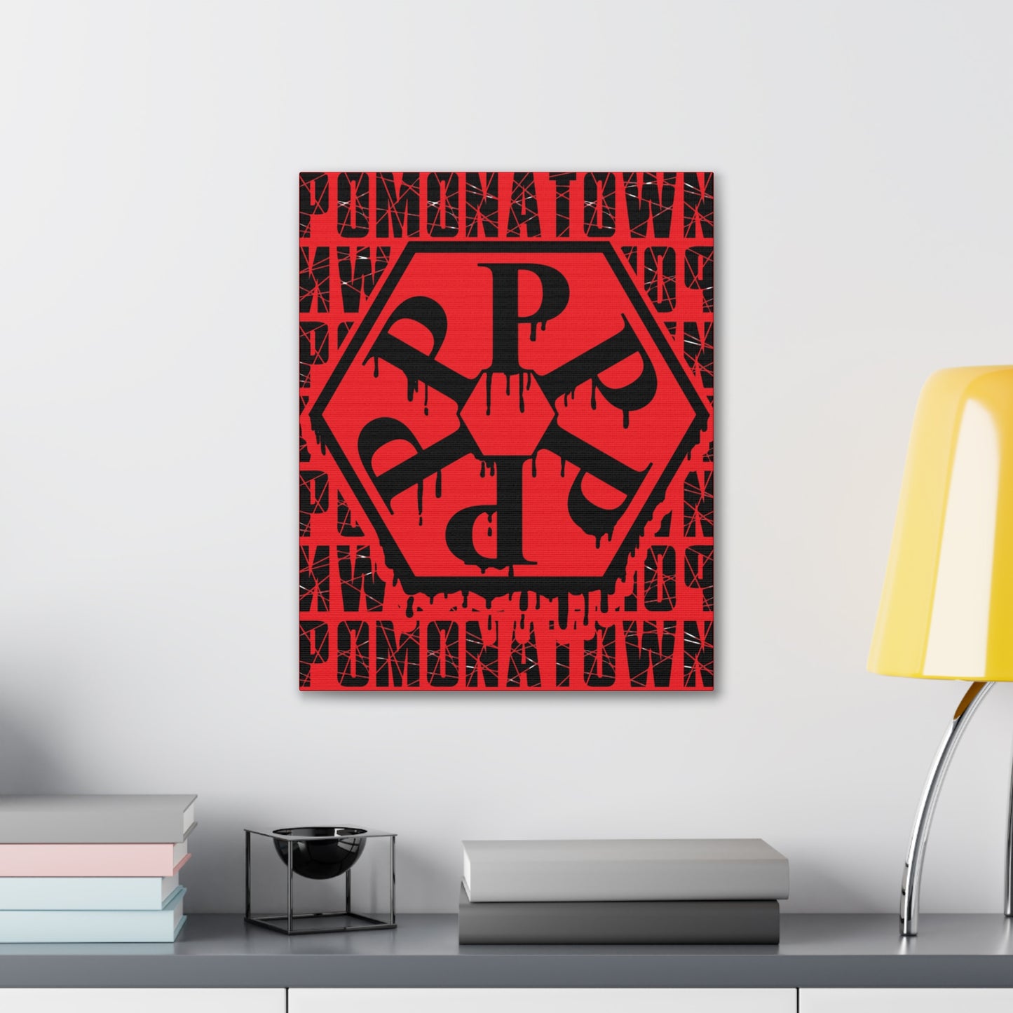 Urban Art Canvas Print, Graffiti Wall Decor, Modern Home Art, Red Hexagon Design, Contemporary Living Room Accent