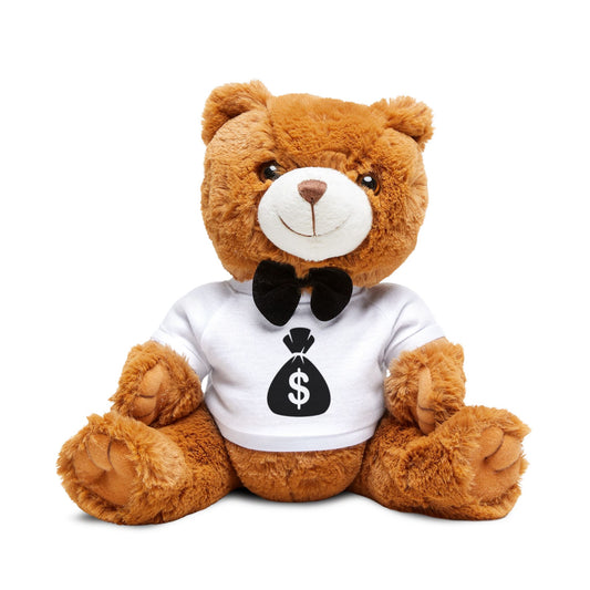 Plush Teddy Bear with Money Symbol T-Shirt | Cute Gift for Any Occasion, Stuffed Animal, Spring & Summer Decor, Birthday & Holiday Present